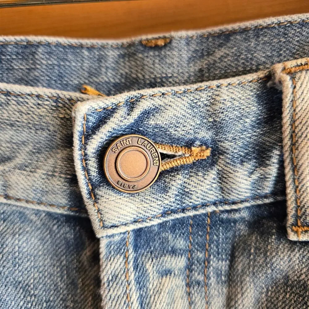 Saint Laurent Jean Short Bermuda Denim Raw Hem Winter Blue 29 Distressed Y2K